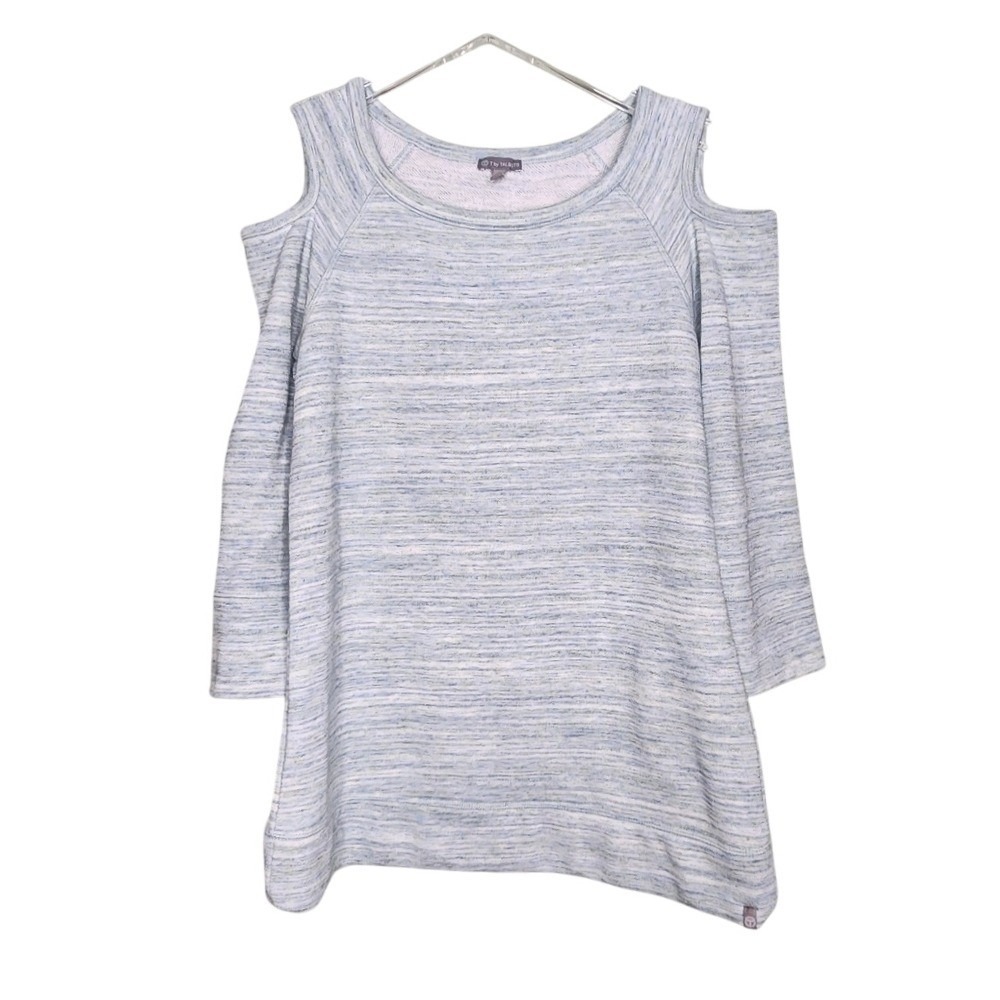 T by Talbots Cold Shoulder Sweatshirt Heathered Green Blue Long Sleeve Small